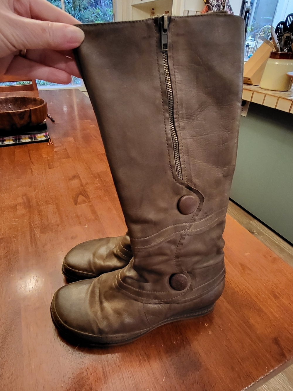 Miz Mooz Mushroom Brown Leather Mid-Calf Zip Boots
